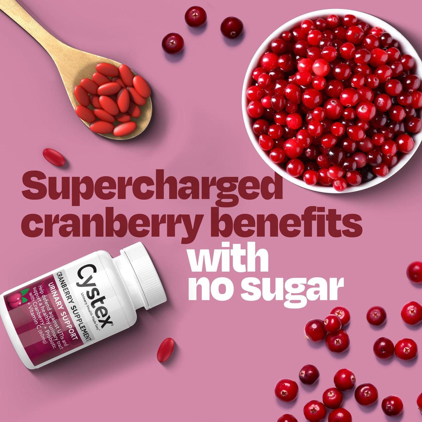 Cystex Cranberry Urinary Health Supplement โ 3-in-1 UTI Protection with Probiotics, Prebiotics & Vitamin C