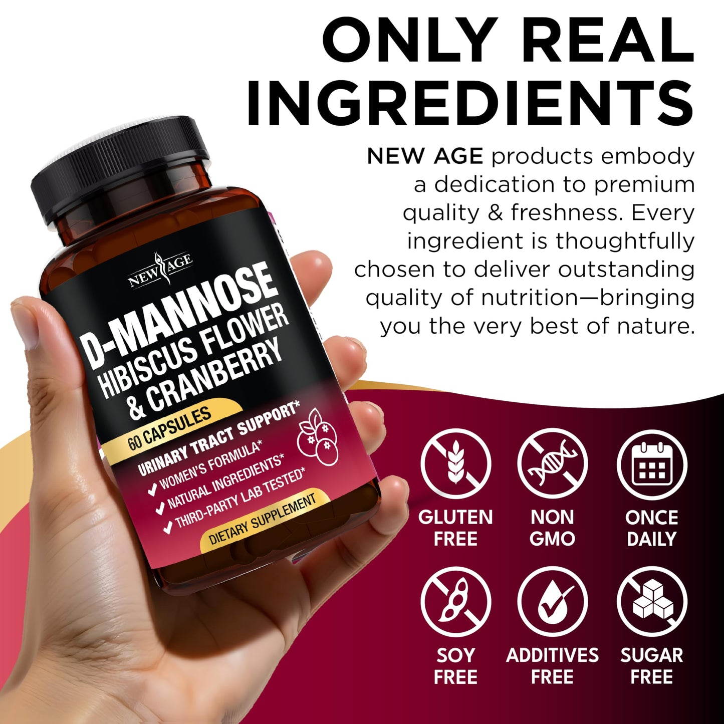 D-Mannose with Cranberry & Hibiscus โ High-Strength UTI Support (180 Capsules)