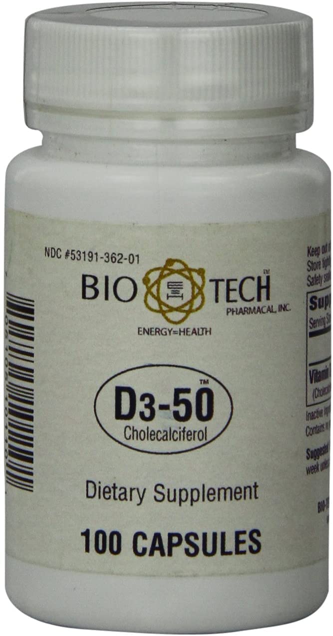 Bio-Tech Pharmacal D3-50 50,000 IU โ 100 Caps | Vitamin D3 for Bone, Heart & Immune Health