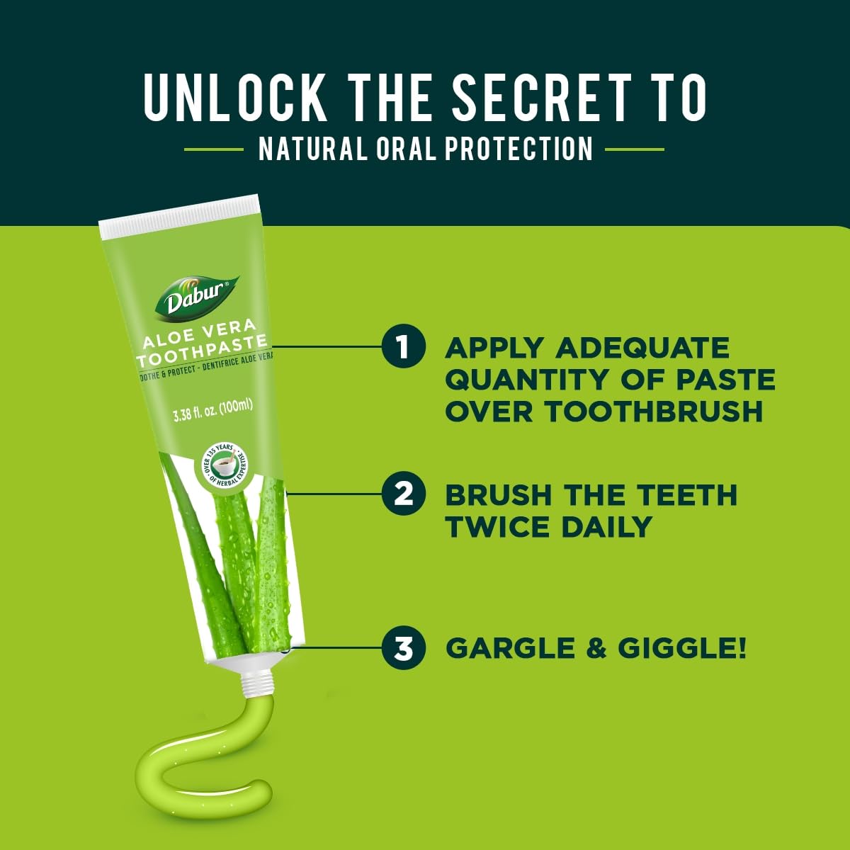 Dabur Herbal Toothpaste โ Fluoride-Free, Aloe Vera, 100ml Pack of 3