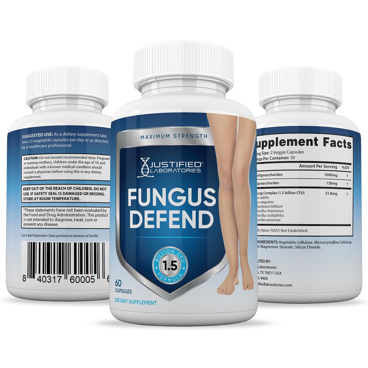 Justified Laboratories Fungus Defend Probiotic 1.5B CFU โ 2 Pack, 120 Capsules