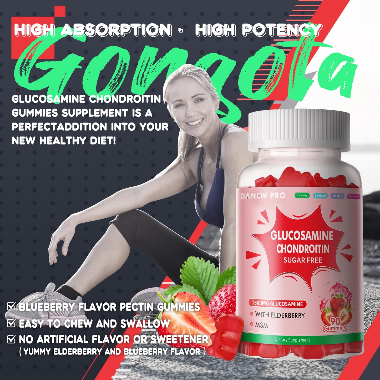 DANEW Pro Glucosamine Chondroitin Gummies with MSM & Elderberry โ Joint Support