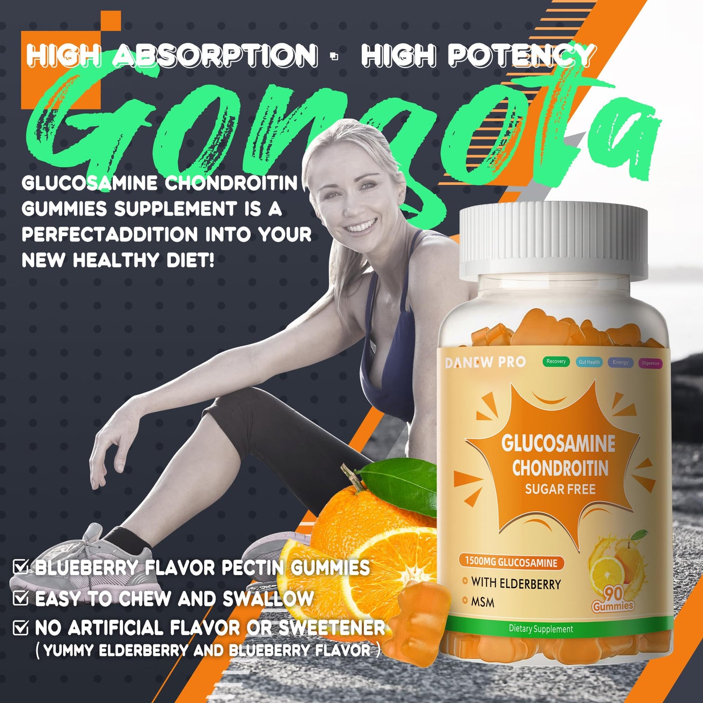 DANEW Pro Glucosamine Chondroitin Gummies with MSM & Elderberry โ Joint Support