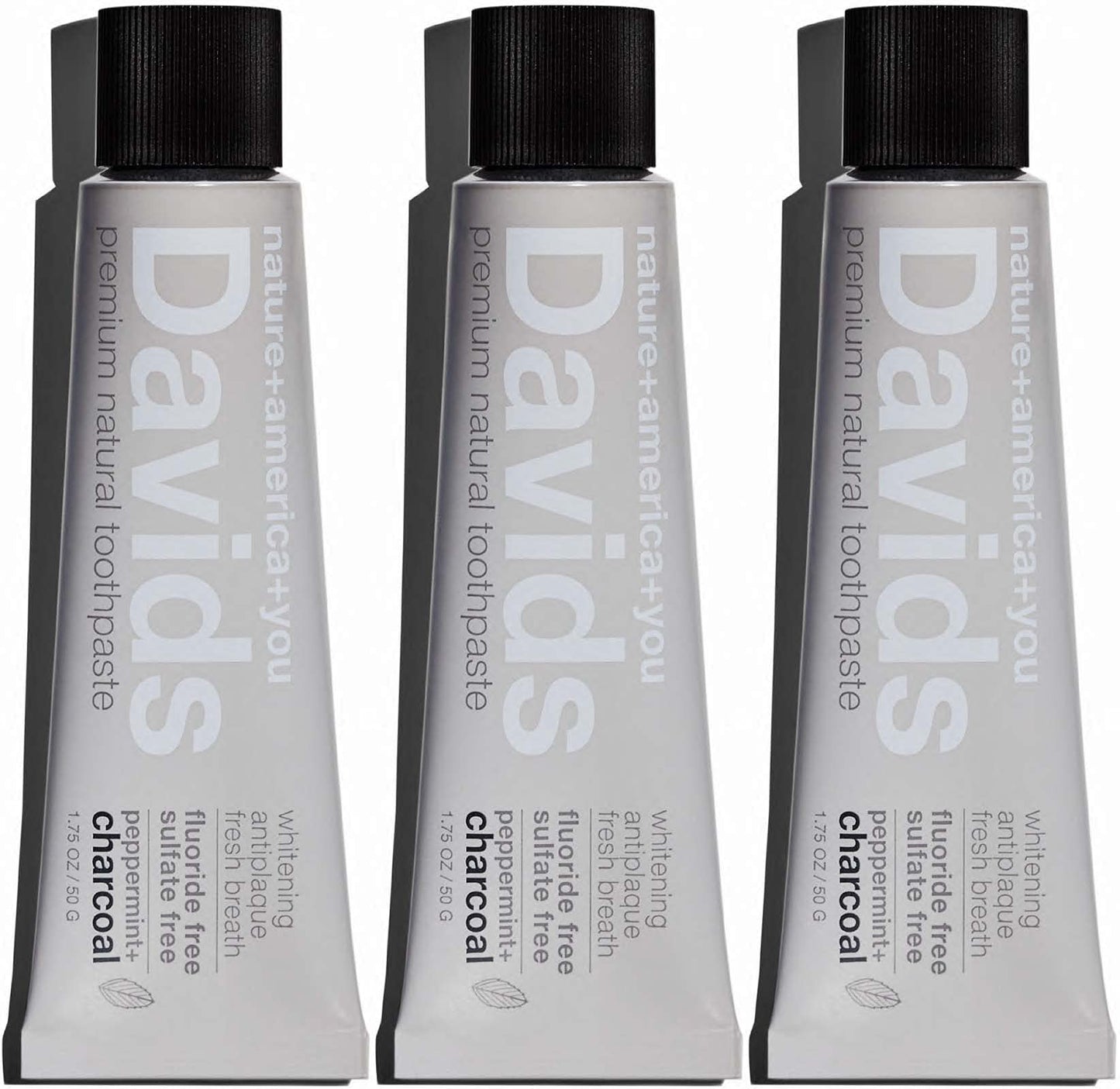Davids Whitening Charcoal Travel Toothpaste β Fluoride Free, Peppermint, TSA 3-Pack