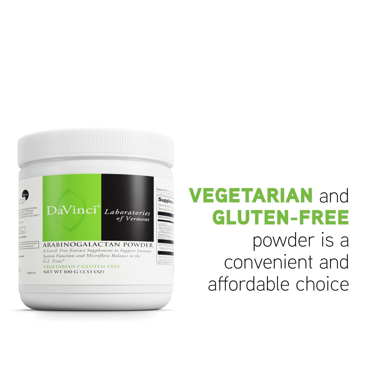 DAVINCI Labs Arabinogalactan Powder โ Probiotic Support, Immune & GI Health (100 g, 20 Servings)