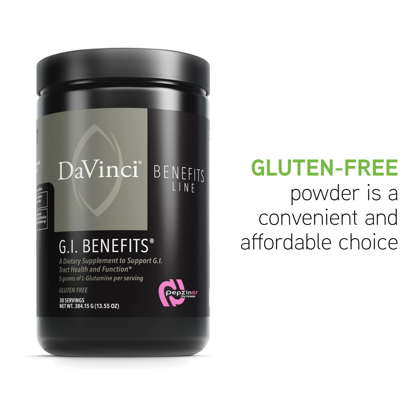 DAVINCI Labs GI Benefits – Digestive Health Powder with Zinc & L-Glutamine | Immune & Gut Health
