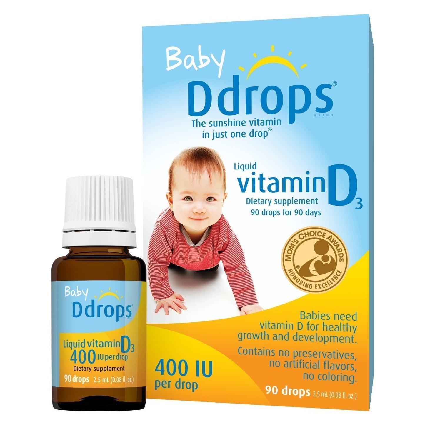 Ddrops 1072834 400 IU Liquid Vitamin D3 Drops for Babies โ 0.08 fl oz Pack of 2