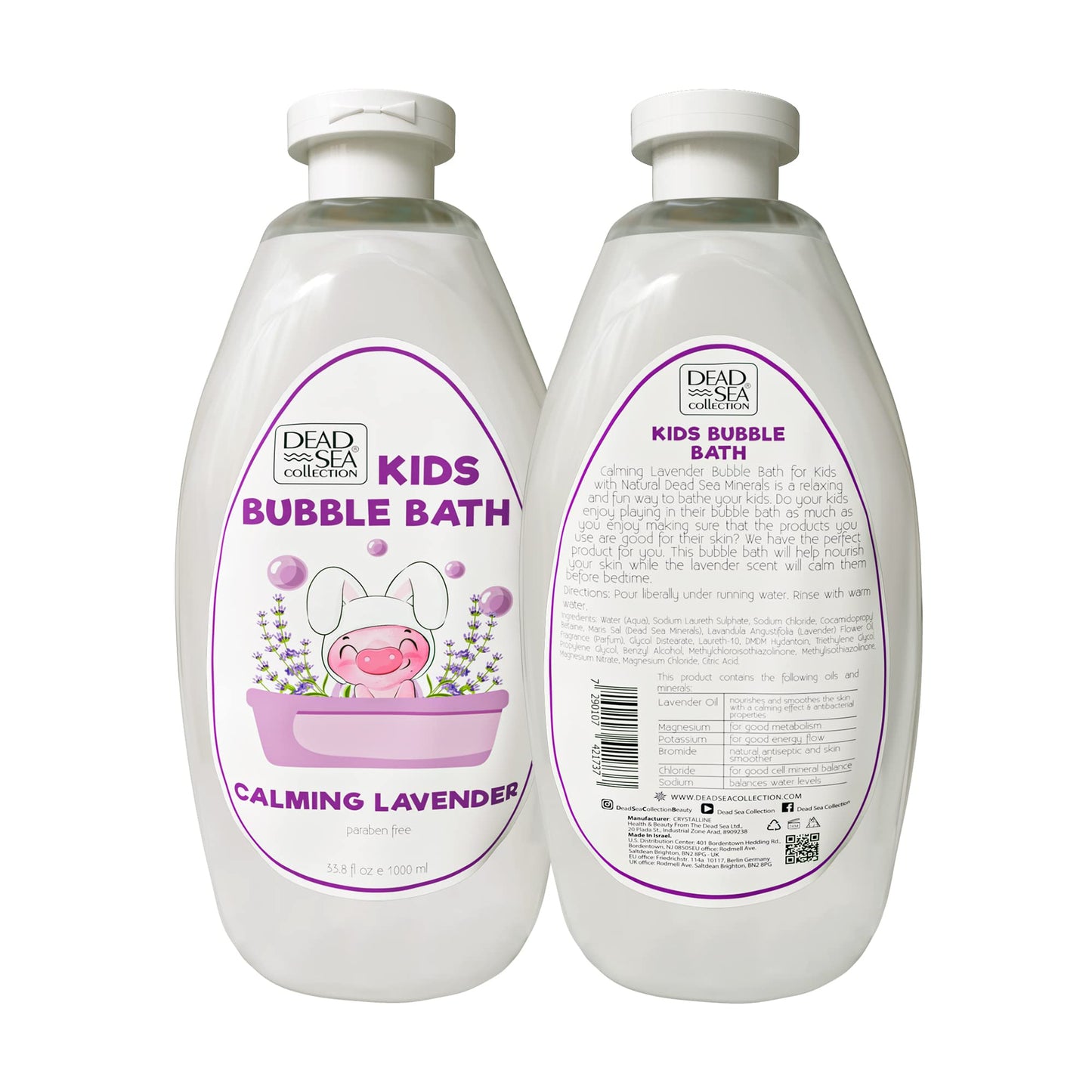 Dead Sea Collection Bubble Bath for Kids with Lavender โ 2 x 33.8 fl oz (67.6 fl oz total)