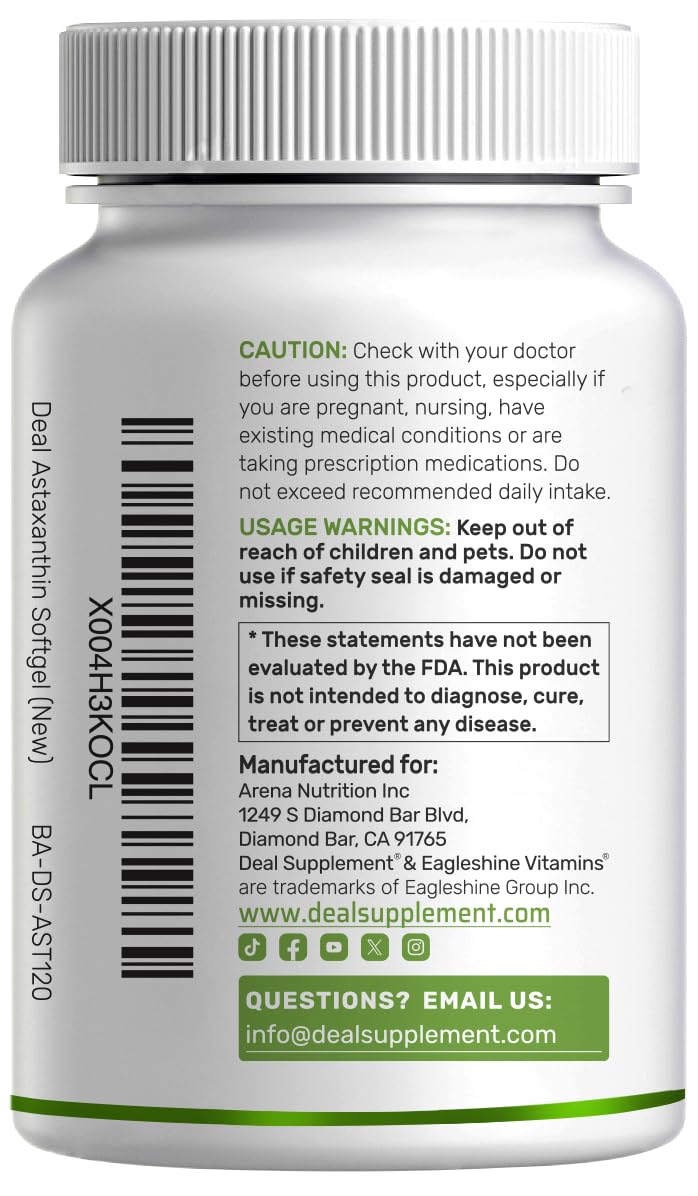 Astaxanthin 24mg per Serving – 120 Softgels, Double Strength Microalgae, Non-GMO