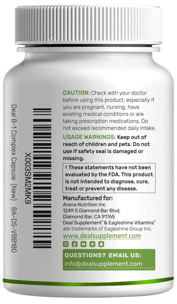Deal Supplement Vitamin B1 500mg + Benfotiamine โ 240 Capsules | 2-in-1 Thiamine B1