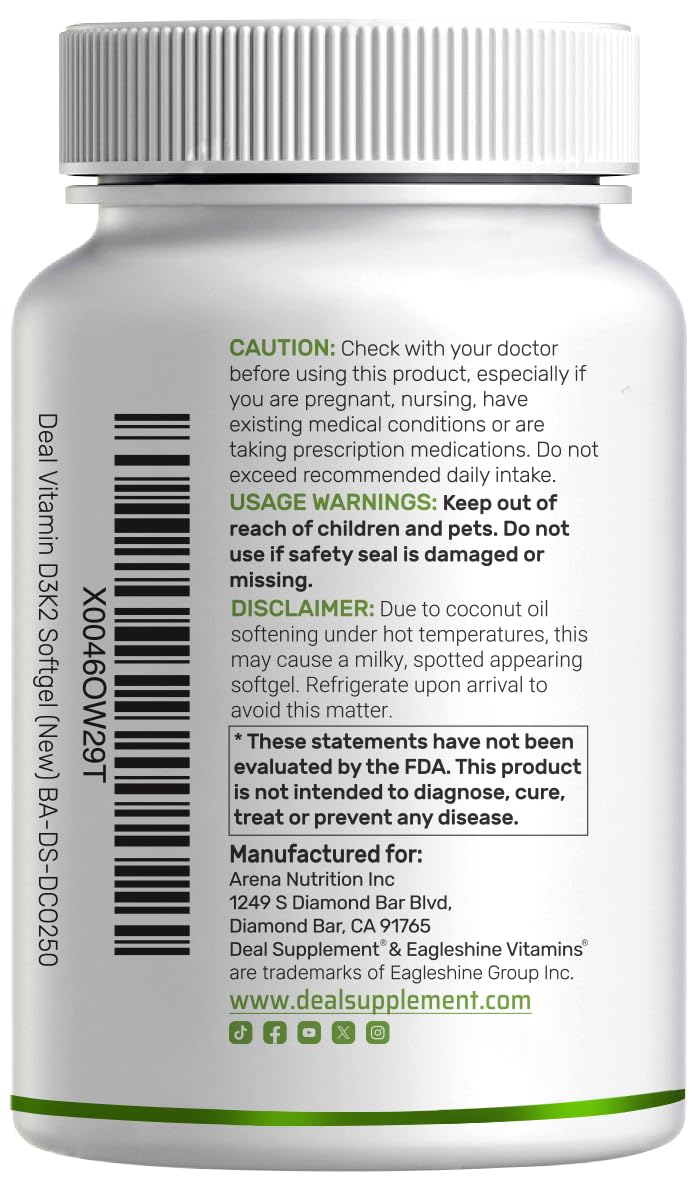 Vitamin D3 5000 IU + K2 MK7 Softgels โ 2-in-1 Coconut Carrier | Heart, Bones & Immune Support