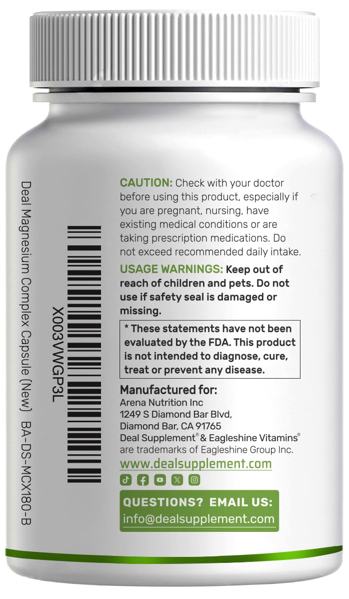 DEAL SUPPLEMENT Magnesium Complex 500mg β 480 Veggie Capsules | 10-in-1 Chelated Magnesium