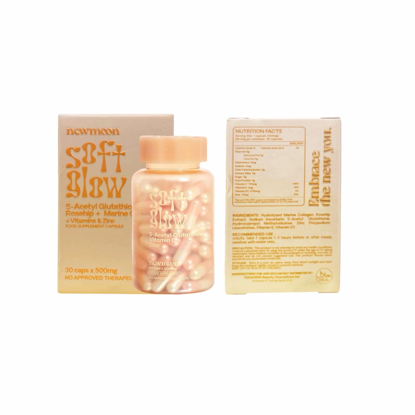 New Moon by Dear Face Soft Glow โ Glutathione, Rosehip & Marine Collagen (30 Capsules)