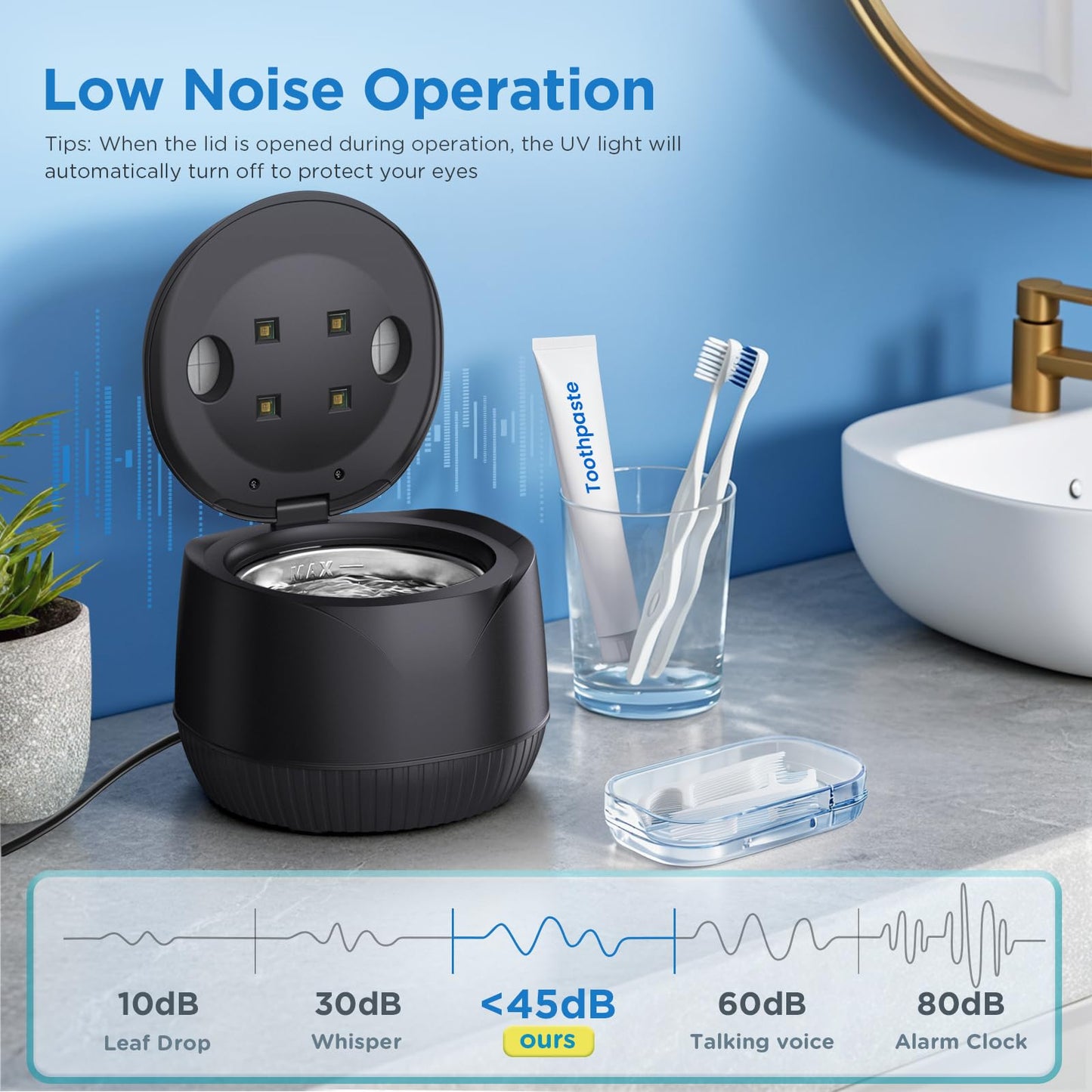 Dental Ultrasonic Retainer Cleaner Machine โ 45kHz, 200ml, UV Light