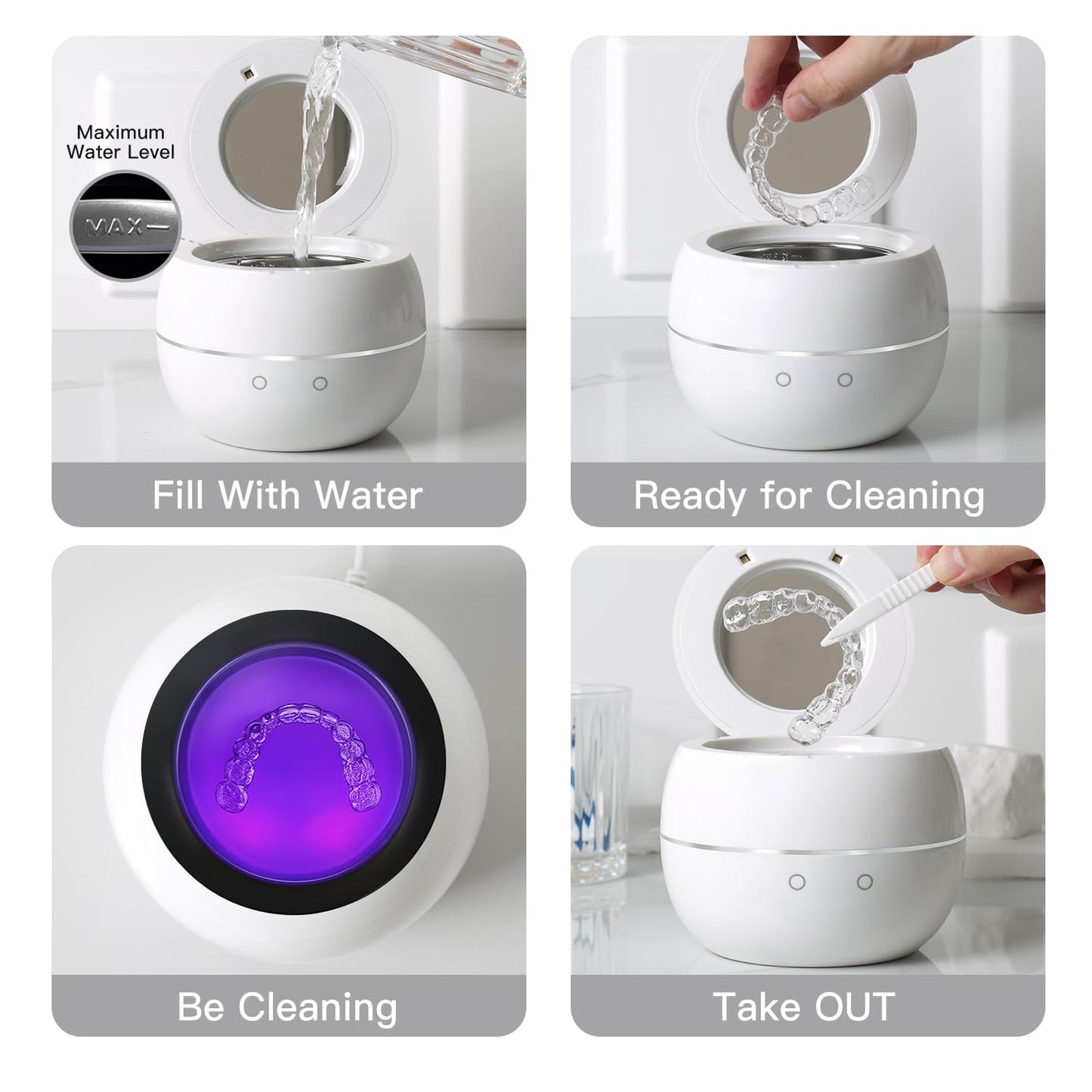 Dental Ultrasonic Retainer Cleaner โ 45kHz UV Cleaning Pod, 250ml, Dual Mode