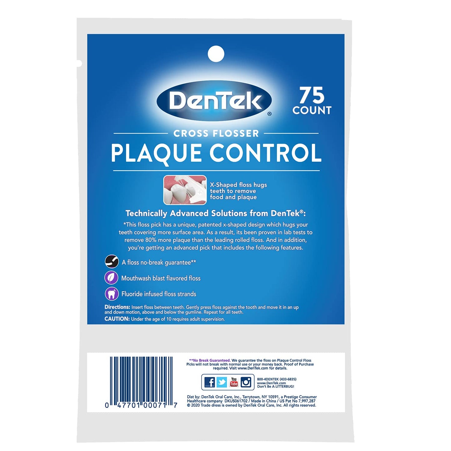 DenTek Cross Flosser Plaque Control Floss Picks โ X-Shaped Floss, 75 Count (3 Pack)
