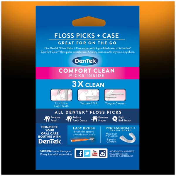 DenTek Floss Picks & Travel Case for On-The-Go โ 4 Travel Cases with 6 Floss Picks Each (Pack of 1)
