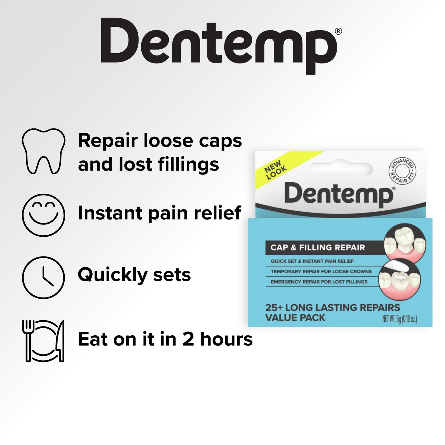 Dentemp Maximum Strength Lost Filling & Loose Cap Repair Kit โ Instant Pain Relief