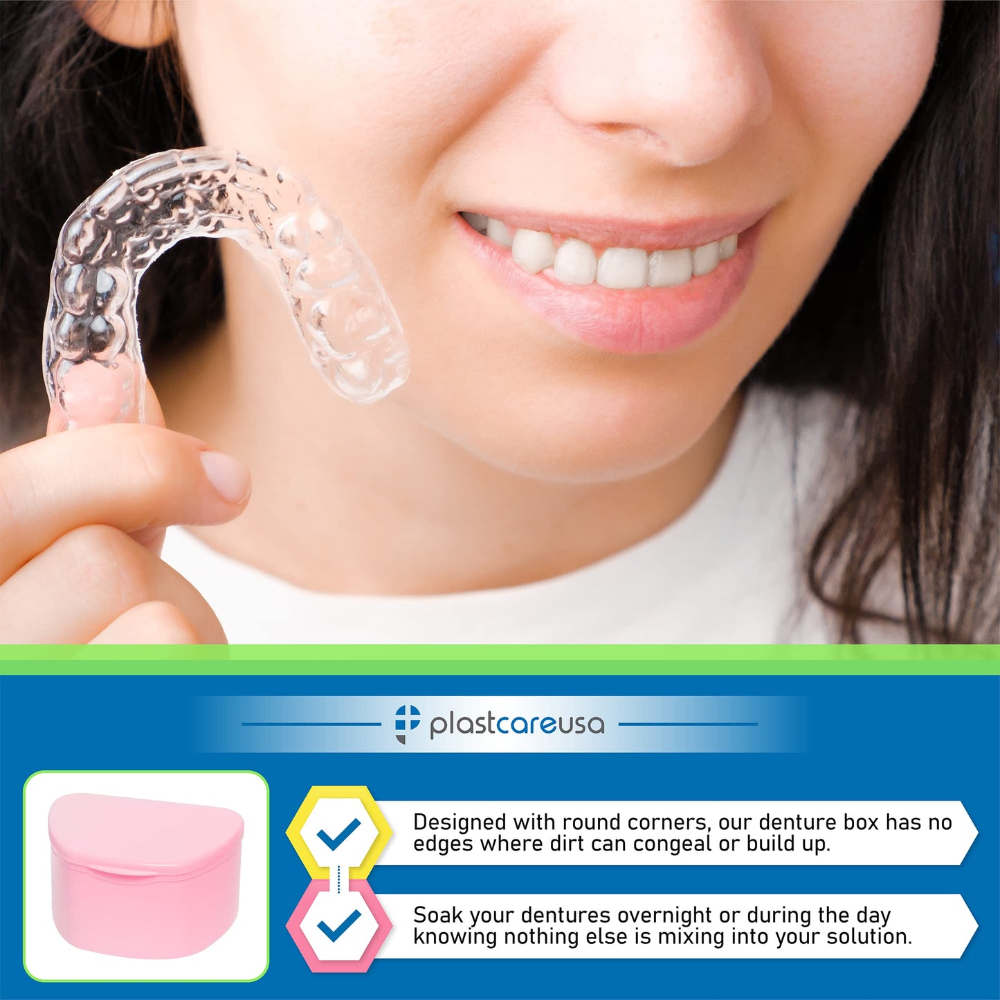 Denture Case 5 Color Pack โ Travel Denture Box for Dentures, Night Guard, Retainer | PlastCare USA