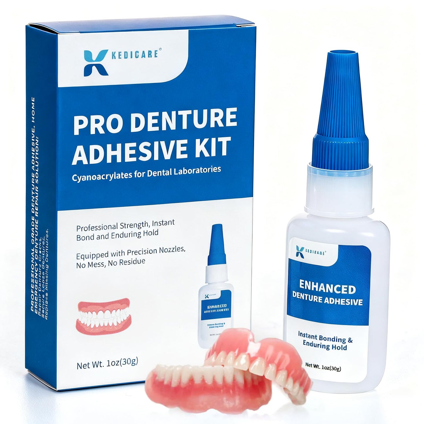 Dental Lab Denture Repair Adhesive Kit 1oz โ Pro Instant Bonding Denture Glue for Repairs