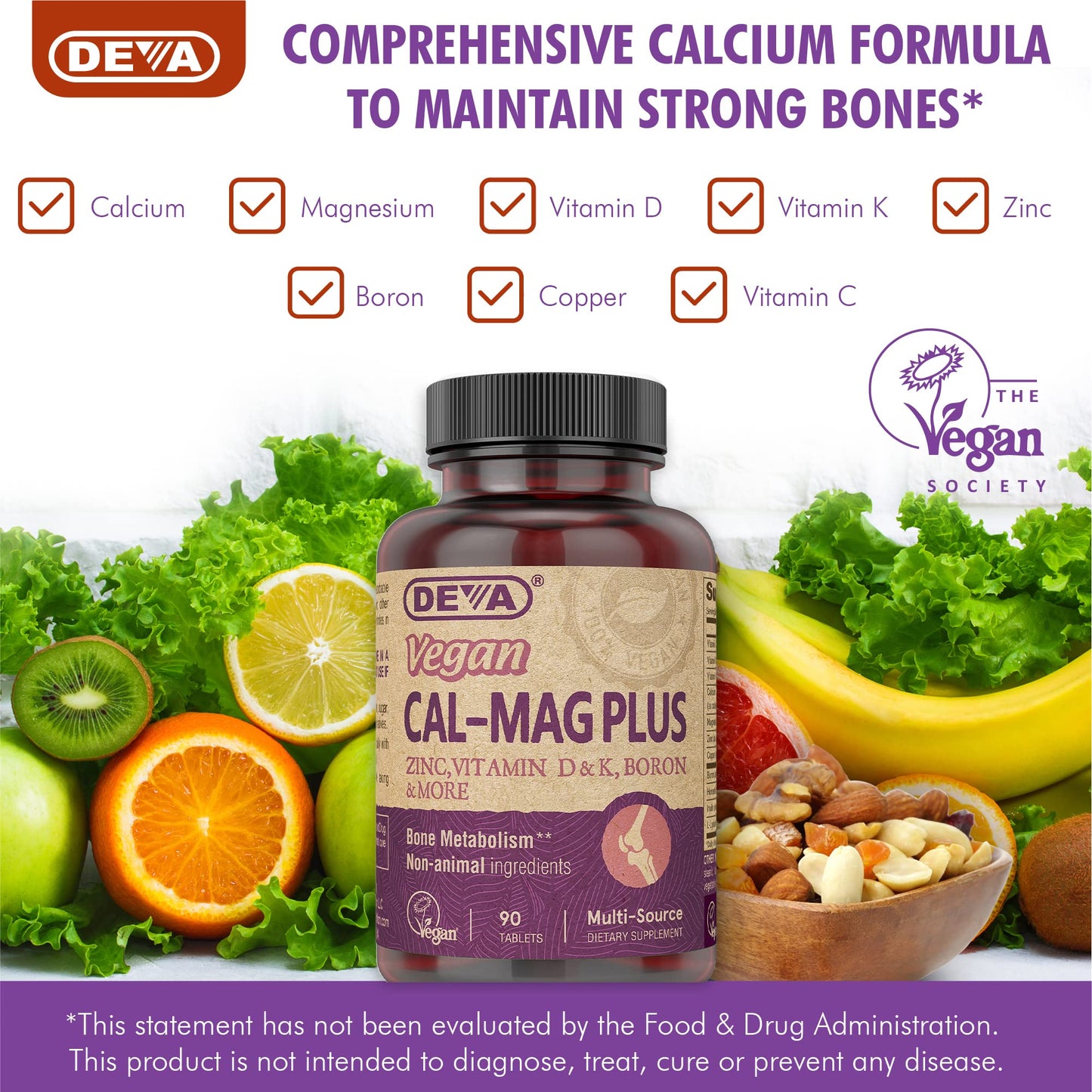 DEVA Vegan Calcium Magnesium Plus 2-Pack โ Zinc, Vitamins C D K | 90 Tablets Each