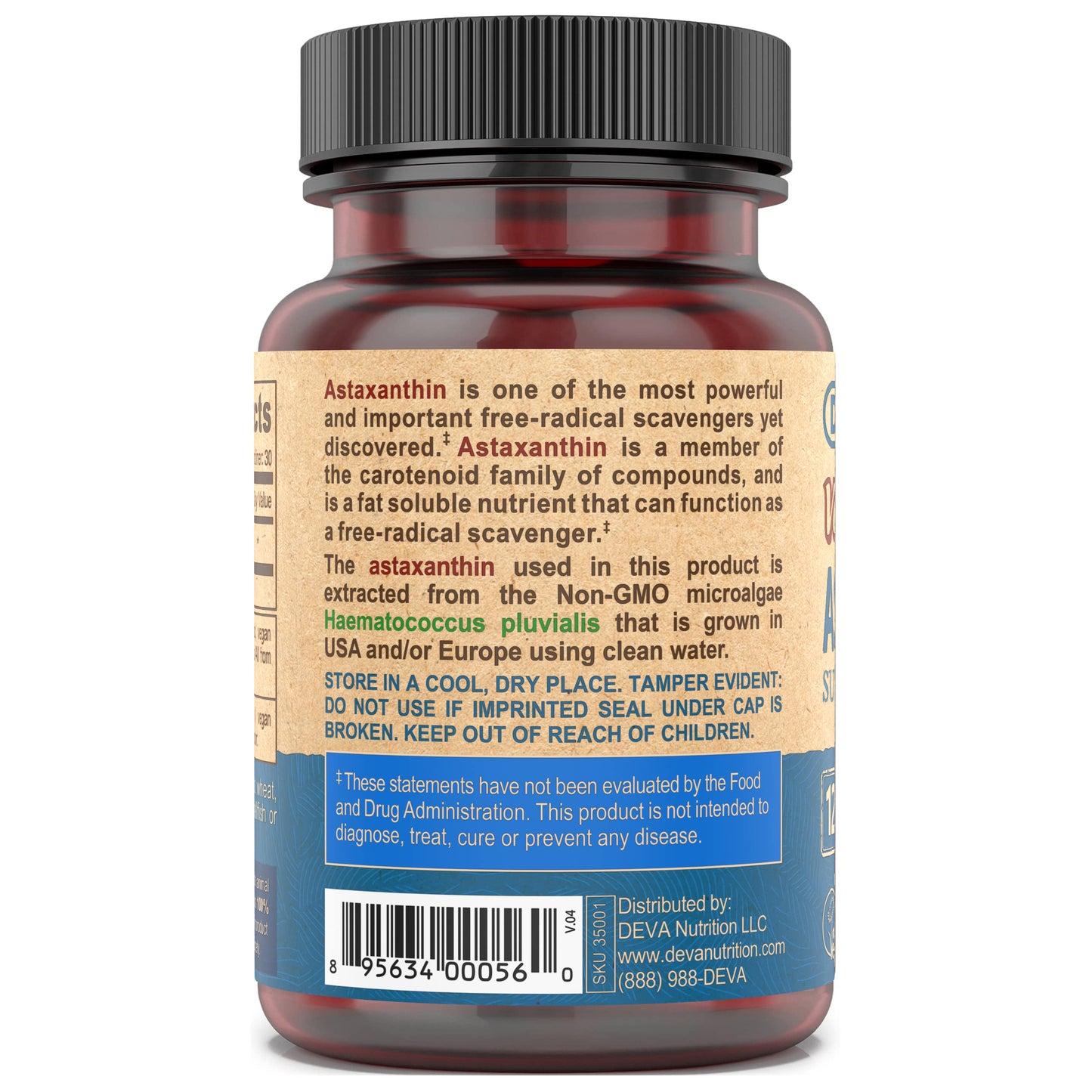 DEVA Nutrition Astaxanthin 12mg โ Vegan, Haematococcus Pluvialis, 30 Capsules