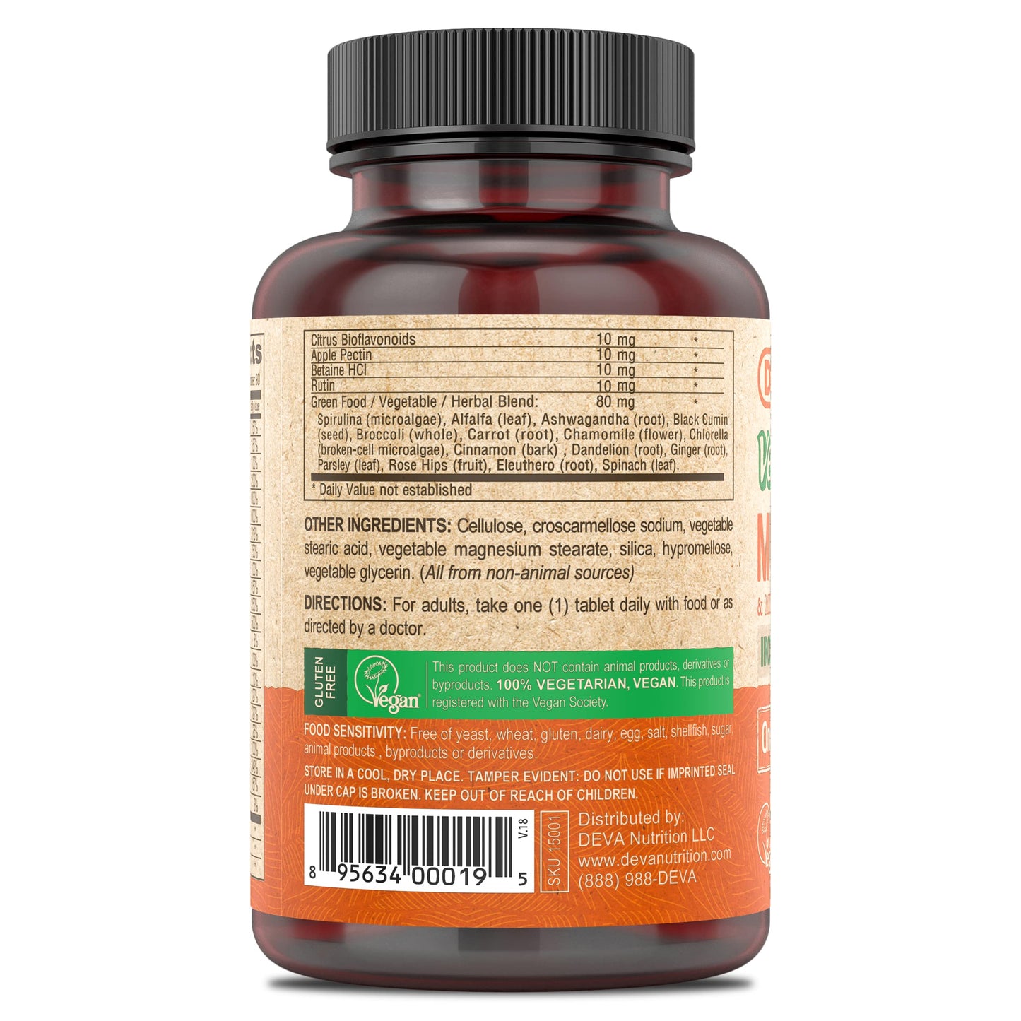 DEVA Vegan Iron-Free Multivitamin & Mineral โ Green Foods Blend (90 Coated Tablets)