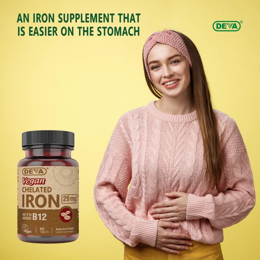 DEVA Nutrition Vegan Chelated Iron 29 mg with B-12 โ 90 Tablets, 2-Pack