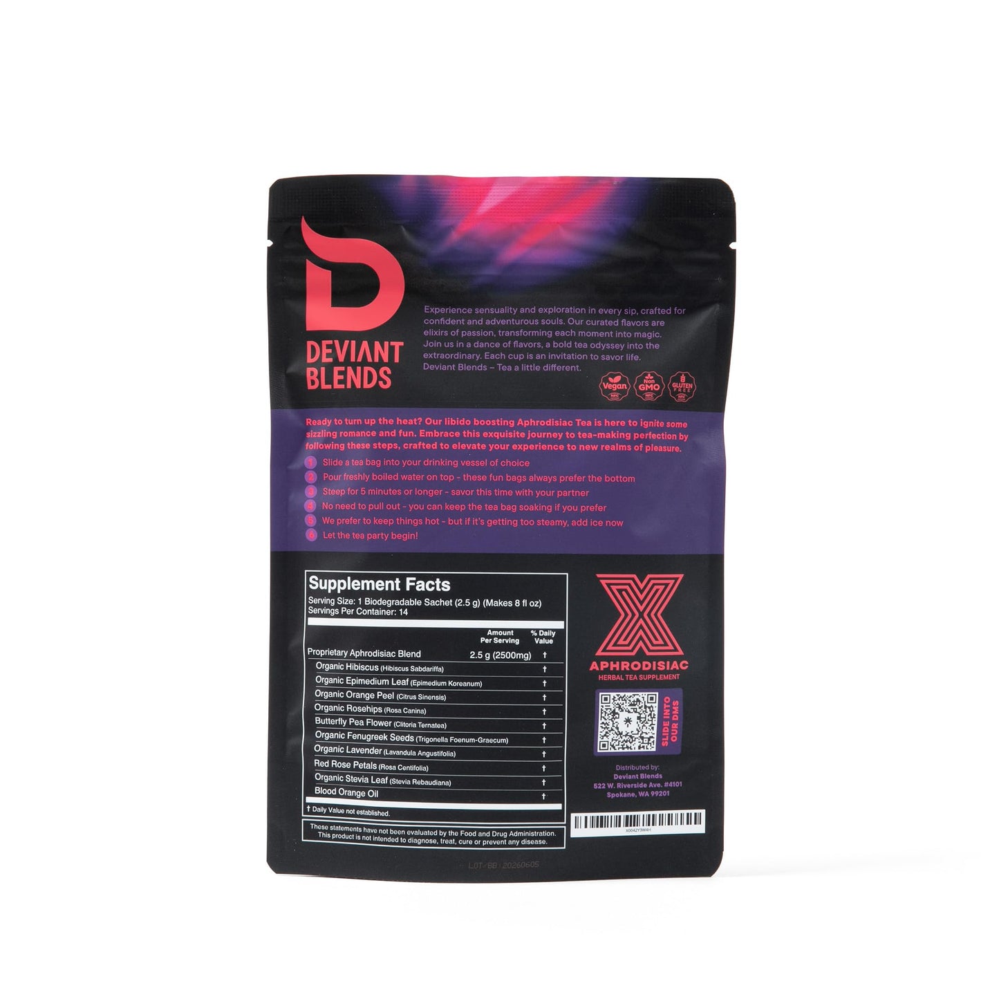 Deviant Blends Libido Booster Tea for Women – Aphrodisiac Herbal Tea with Horny Goat Weed, Fenugreek, Butterfly Pea Flower & Hibiscus – Sugar Free & Gluten Free – 14 Servings