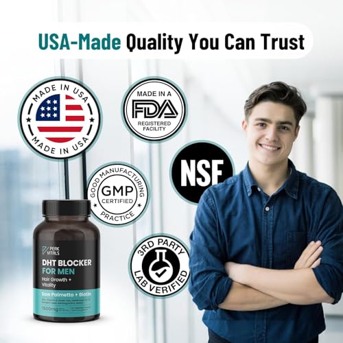 DHT Blocker for Men โ Potent Hair Growth Formula | Saw Palmetto, Biotin, Pumpkin Seed | USA Made | 90 Capsules