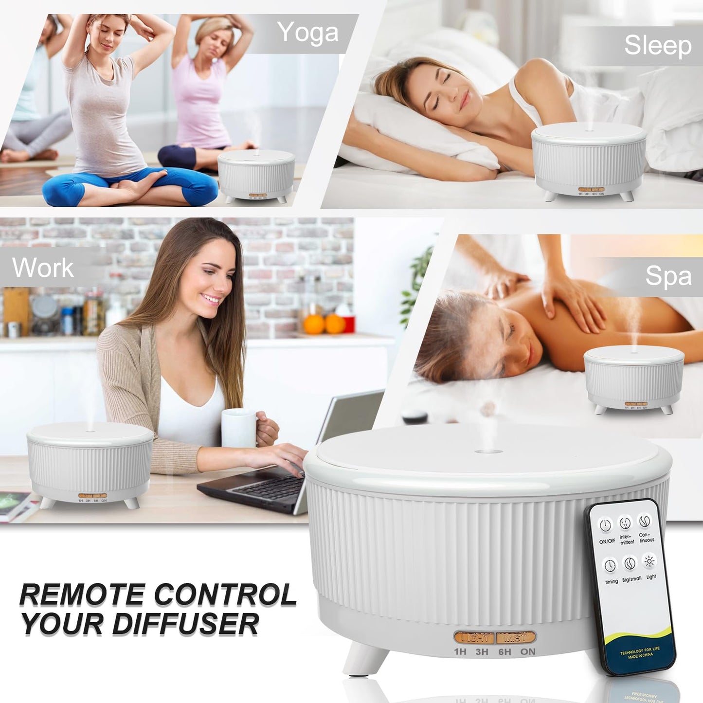 500ml Large Room Essential Oil Diffuser with Remote โ Aromatherapy Humidifier, 7 LED Colors, 3 Mist Modes, Auto-Off