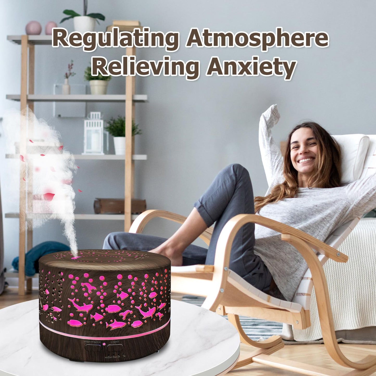 600ml Large Room Essential Oils Diffuser โ Auto-Off, 7 Colors, 3 Mist Modes (Dark Wood)