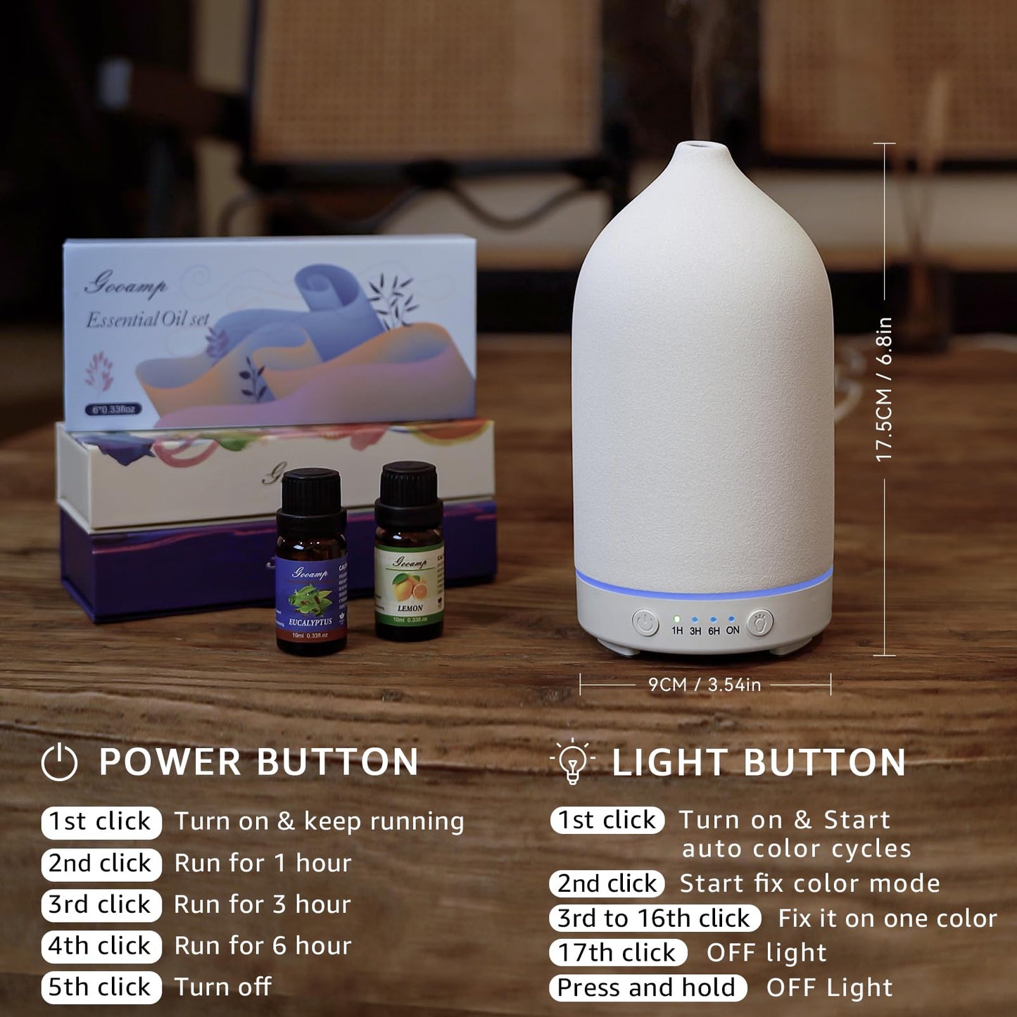 200ML Ceramic Essential Oil Diffuser โ Ultrasonic Humidifier with 7-Color LED & Auto Shut-Off