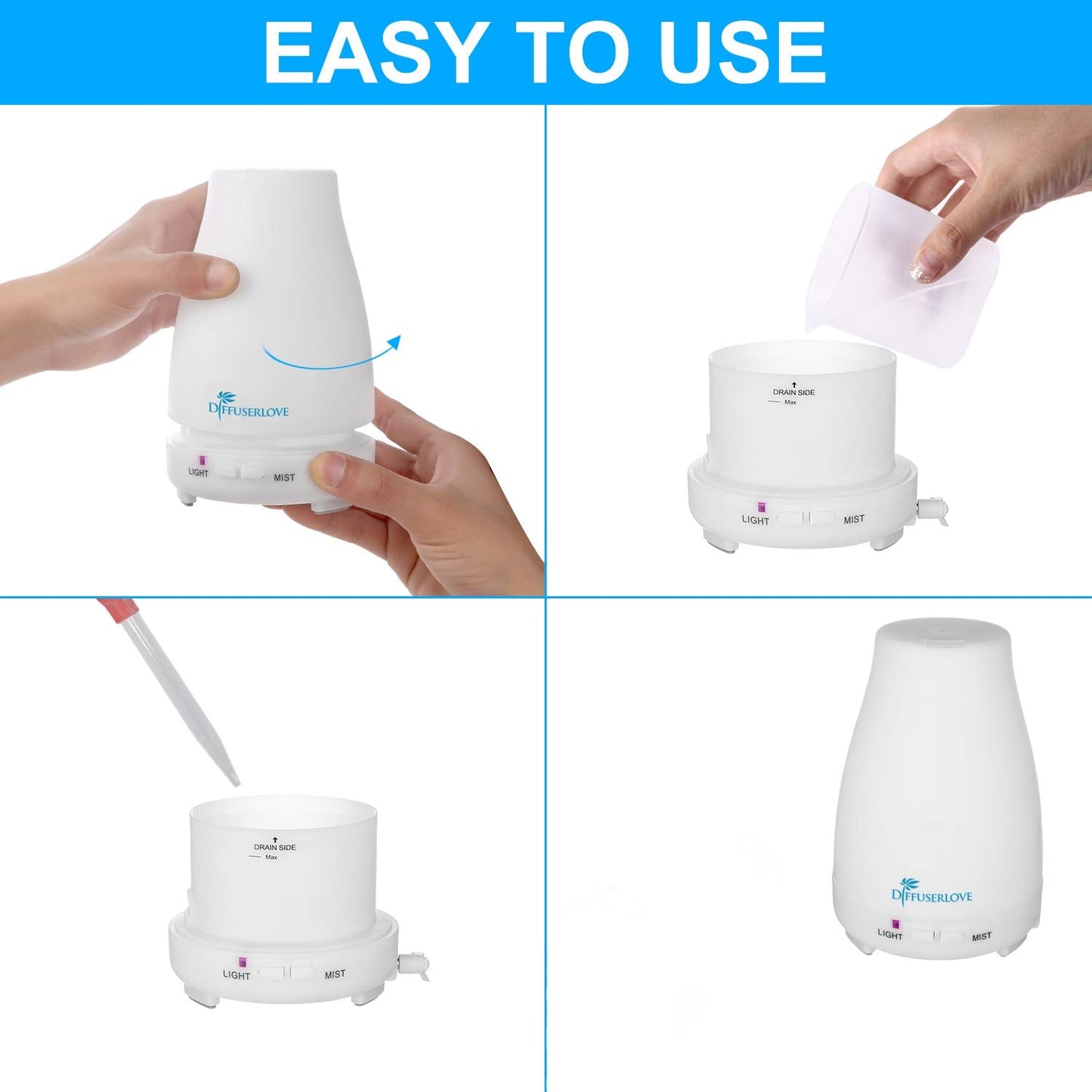 Diffuserlove 2 Pack 200ml Essential Oil Diffuser โ Ultrasonic, 7-Color LED