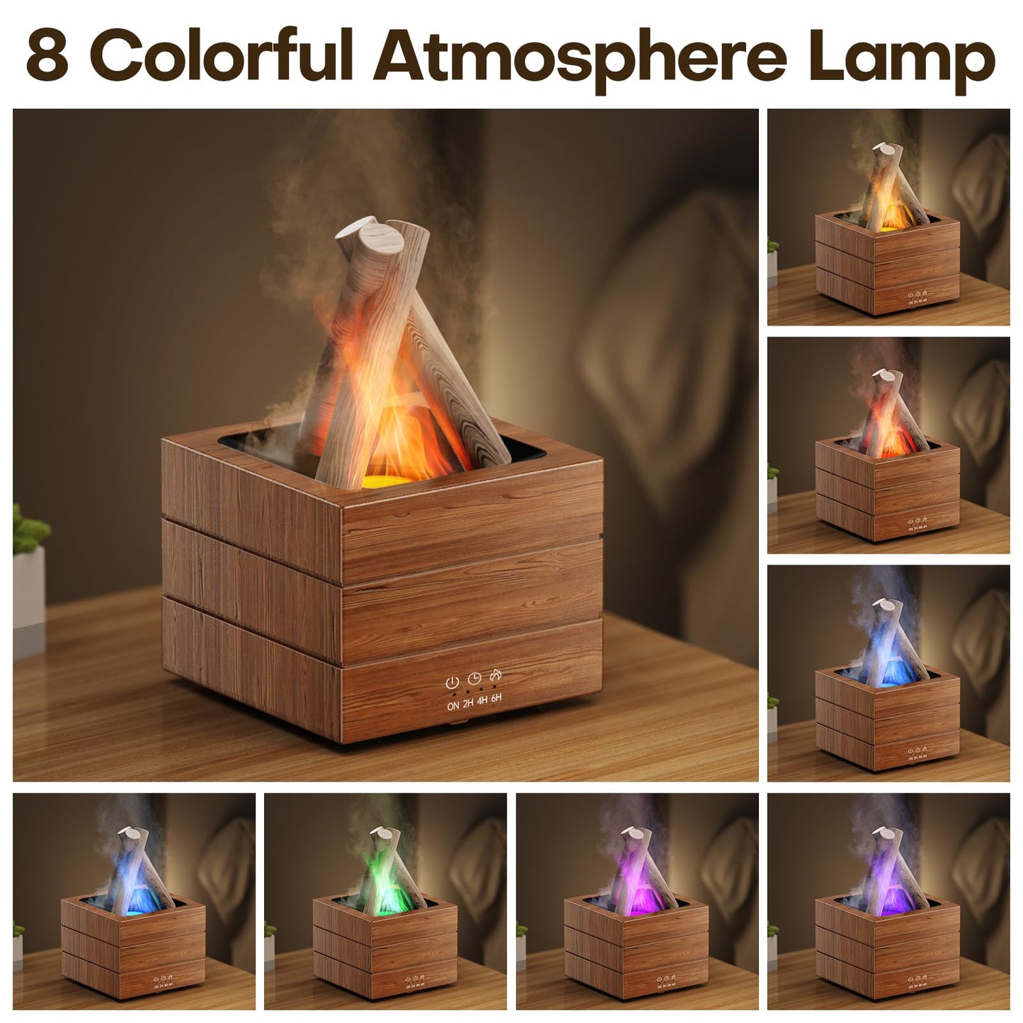 Bonfire Essential Oil Diffuser by Diffuserlove โ 280ML Flame Ambience, 8 Color LEDs, Remote