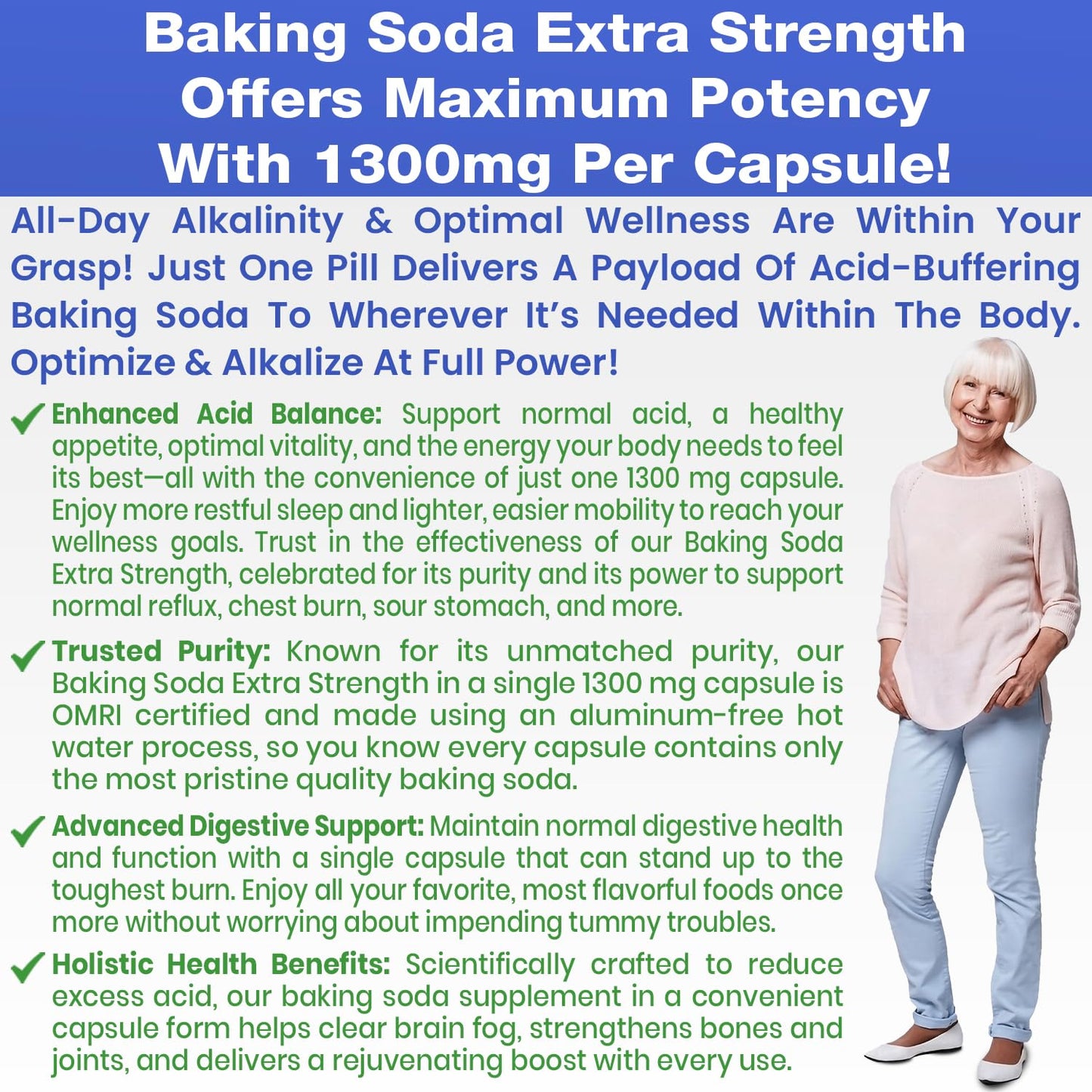 Baking Soda Aluminum Free 1300mg โ Extra Strength Organic Capsules