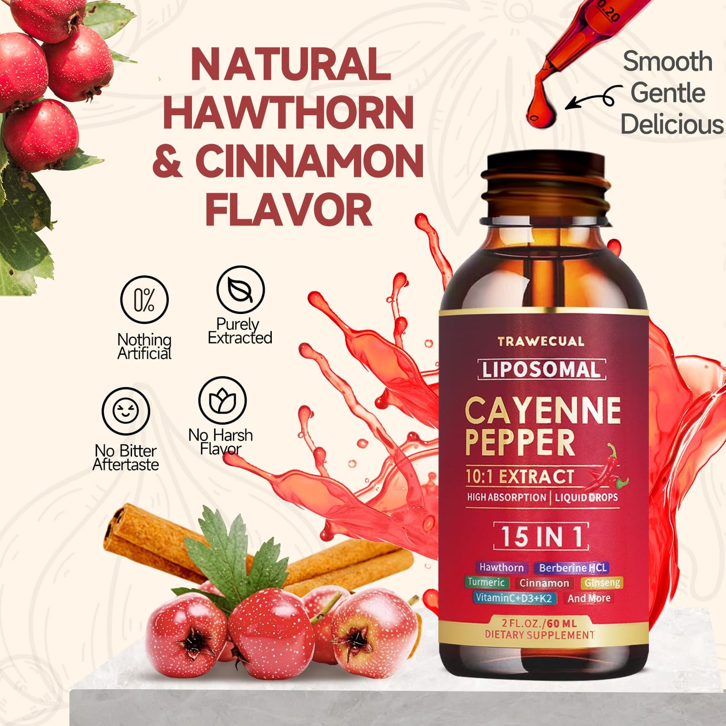 Liposomal Cayenne Pepper Liquid Drops โ 15-in-1 Formula with D3, K2, Berberine for Circulation, Metabolism & Digestion | 1 fl oz