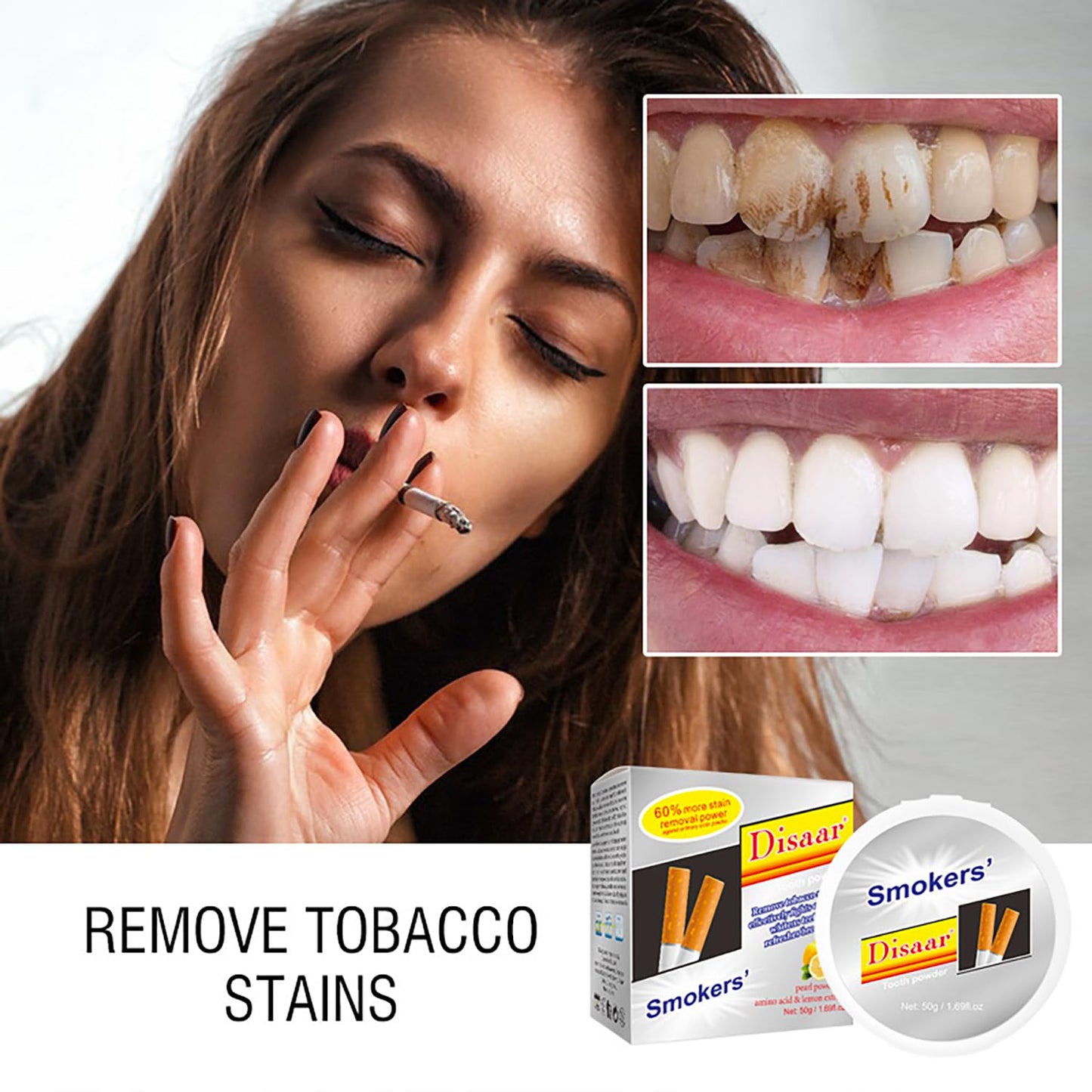 DISAAR BEAUTY Smokers Tooth Powder โ Remove Tobacco Stains & Whitens Teeth (50g)