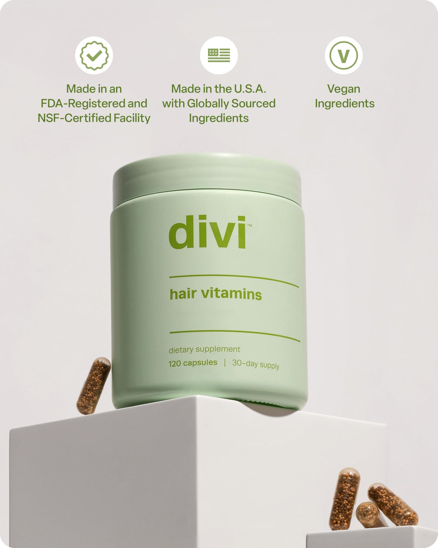 Divi Hair Vitamins for Women & Men β Biotin, Lustriva, 120 Count (30-Day Supply)