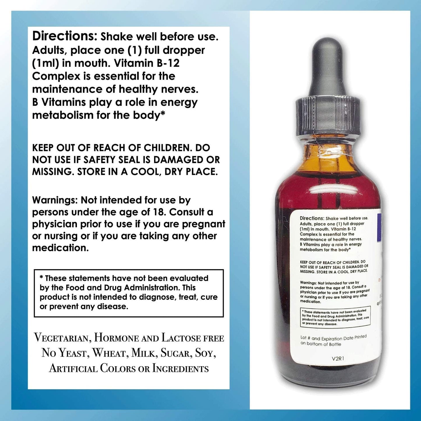 Vitamin B12 Complex Sublingual Drops โ Fast Absorption, 2 fl oz (60 Day Supply)