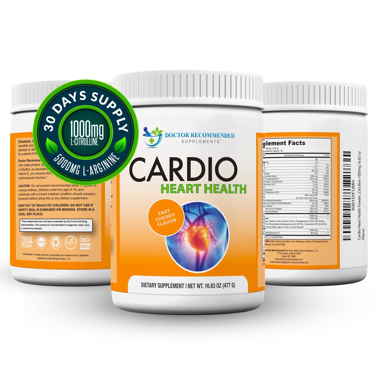DOCTOR RECOMMENDED SUPPLEMENTS Cardio Heart Health Powder β L-Arginine 5000mg & L-Citrulline 1000mg, Tart Cherry Flavor (Pack of 2, 16.82 oz / 33.64 oz total)