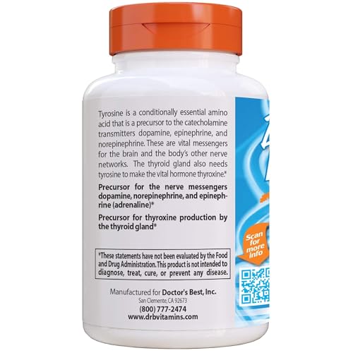 Doctors Best L-Tyrosine 500 mg โ Brain Transmitter Support | Non-GMO & Gluten Free | 120 Veggie Caps