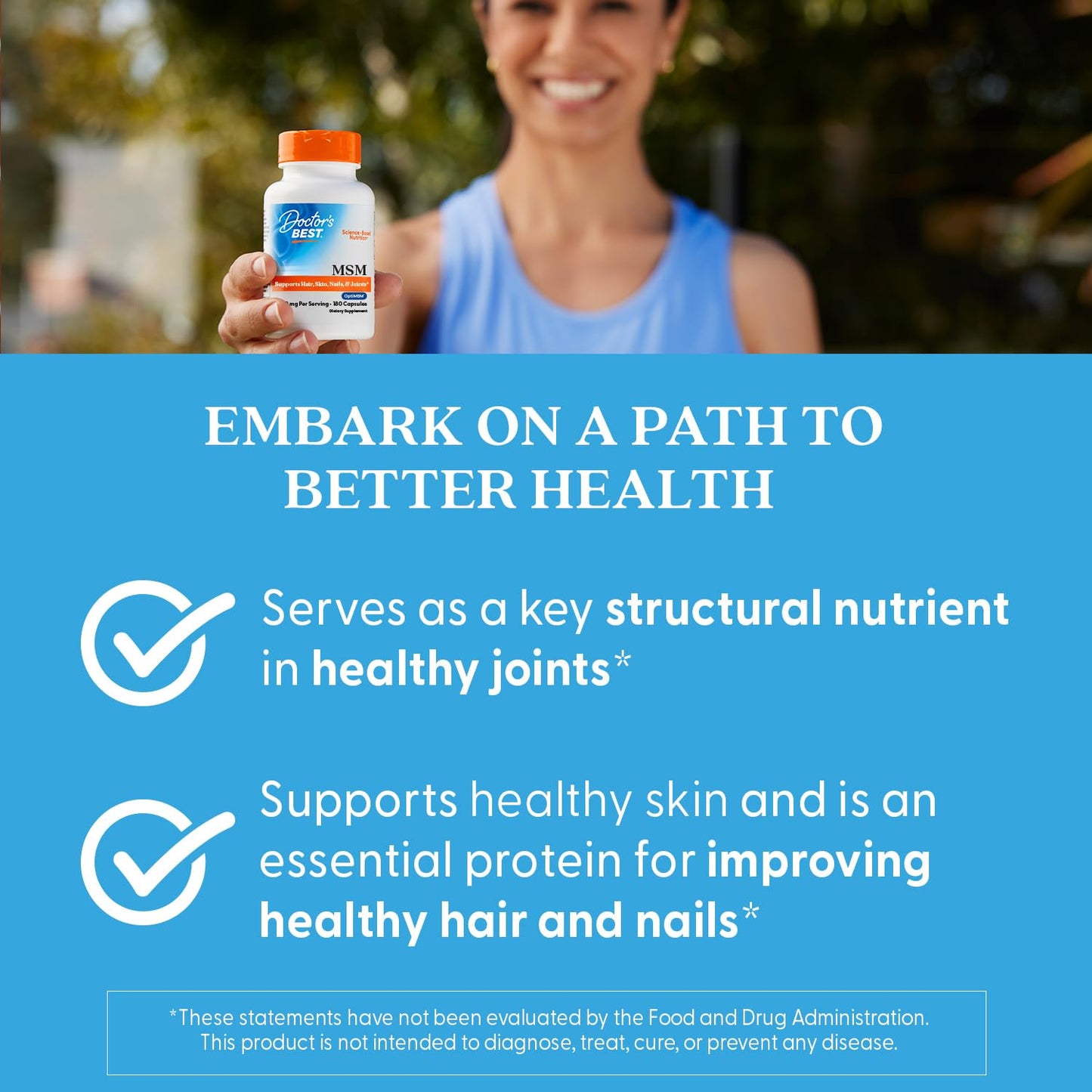 Doctors Best MSM โ Supports Joints, Hair, Skin & Nails | Non-GMO, Gluten Free | 3000 mg Per Serving