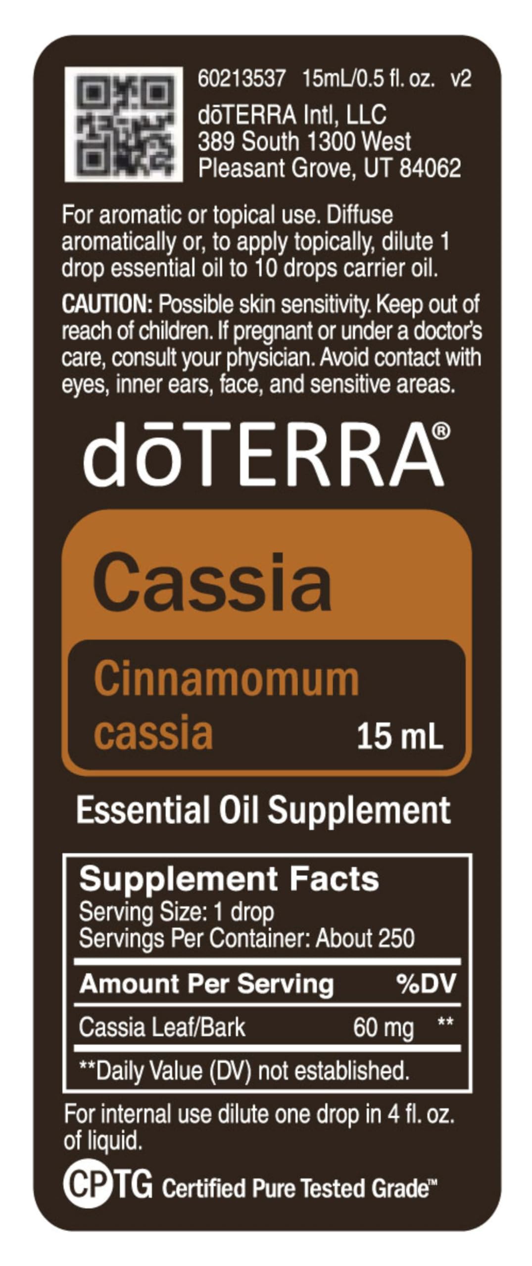 doTERRA Cassia Essential Oil 15 mL β Warming Spice for Diffusing & Cooking