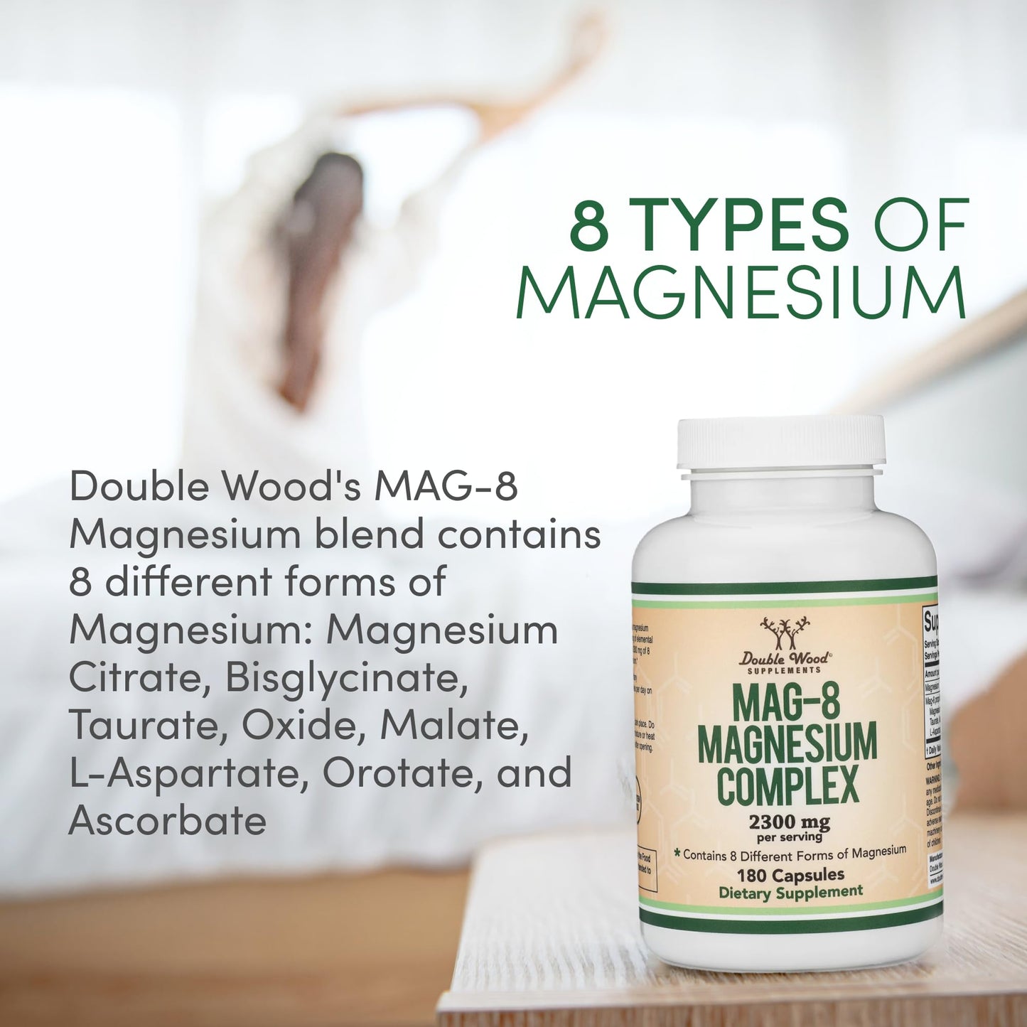 MAG-8 Magnesium Complex 180 Capsules โ 426 mg Elemental Magnesium | 100% DV | Double Wood