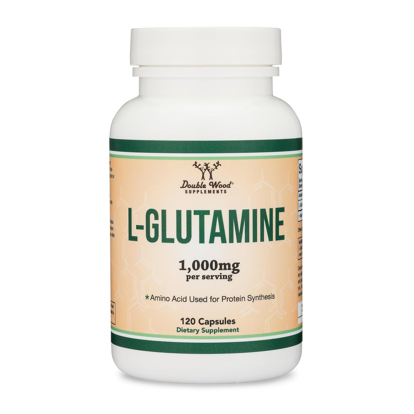 L Glutamine Capsules 1000mg โ Pack of 2 (120 Caps) | Non-GMO, Gluten Free, Keto, Vegan | Double Wood