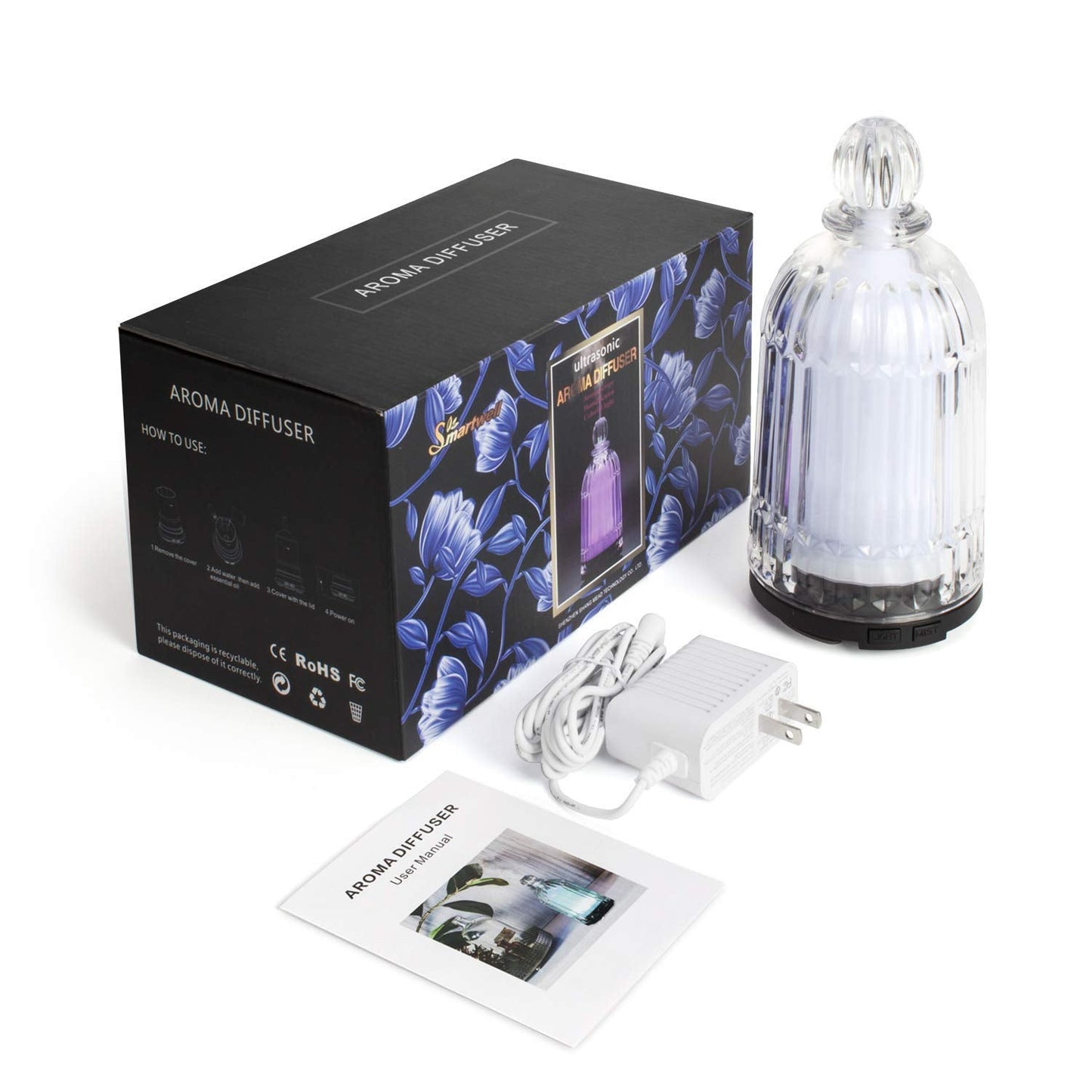 DOUDING Glass Essential Oil Diffuser โ 120ml, 7-Color LED, Auto Shut-Off