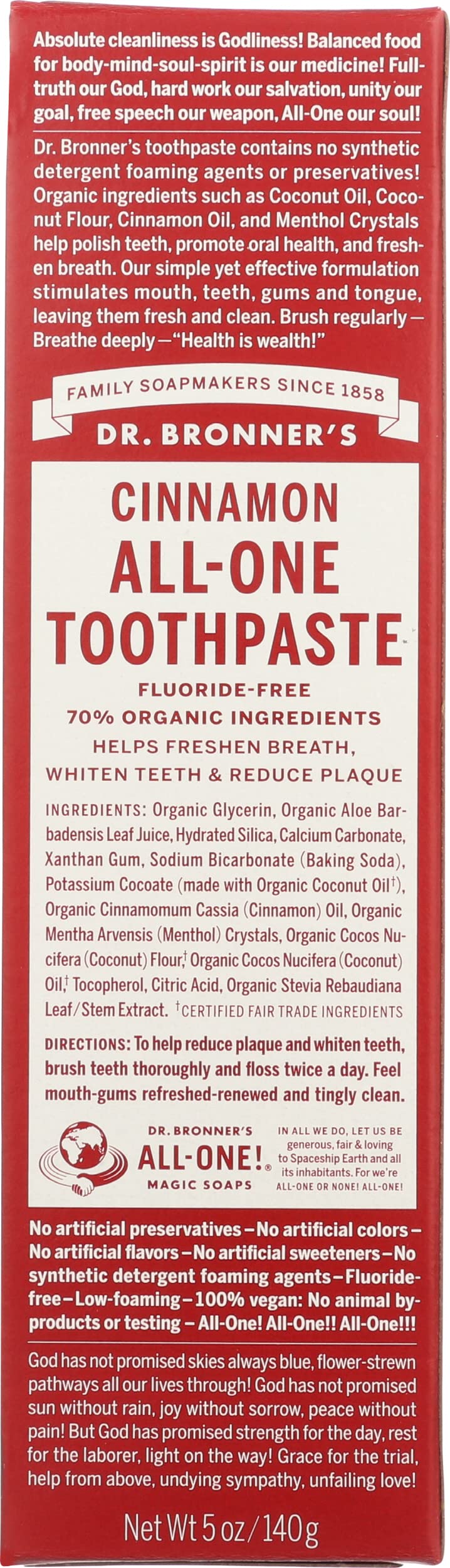 Dr. Bronner's Cinnamon Toothpaste 5 oz (Pack of 1) โ Natural Toothpaste