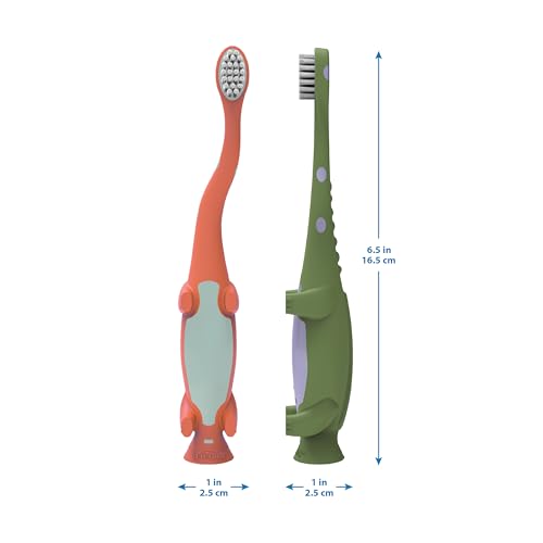Dr. Brown's Dinosaur Toddler Toothbrush โ Green & Orange, 2-Pack
