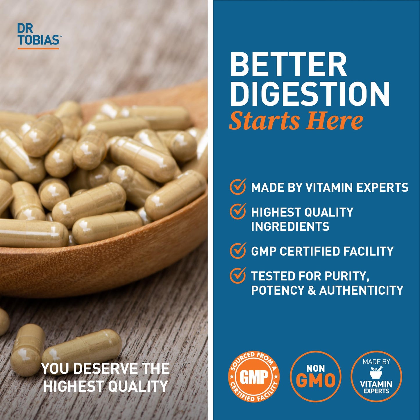 Dr. Tobias Digestive Enzymes with Probiotics, Prebiotics & Postbiotics โ Bromelain, Amylase, Lipase โ 60 Capsules